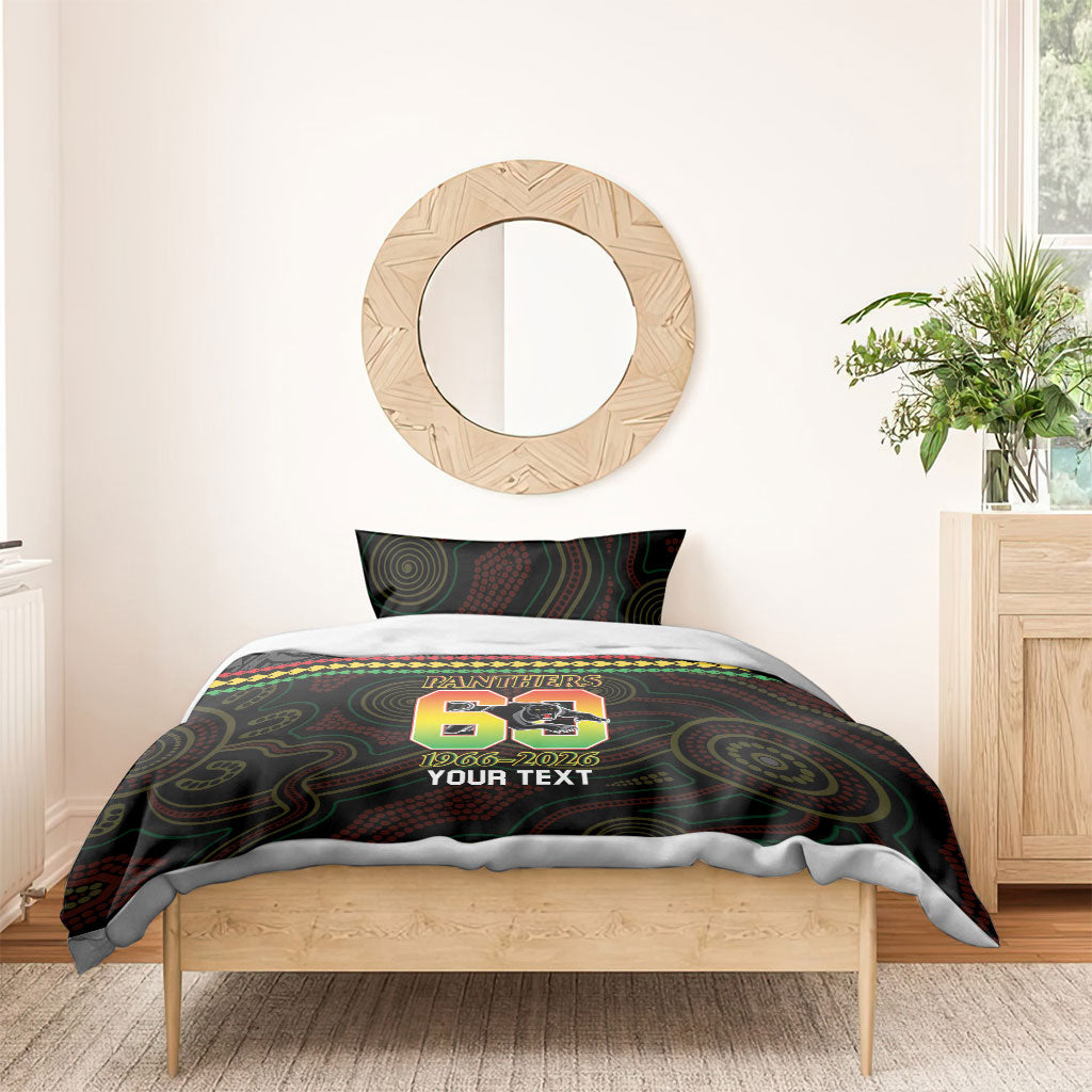 Penrith Panthers Rugby Custom Bedding Set 60 Years Anniversary Black Polynesian Aboriginal Art