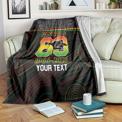 Penrith Panthers Rugby Custom Blanket 60 Years Anniversary Black Polynesian Aboriginal Art
