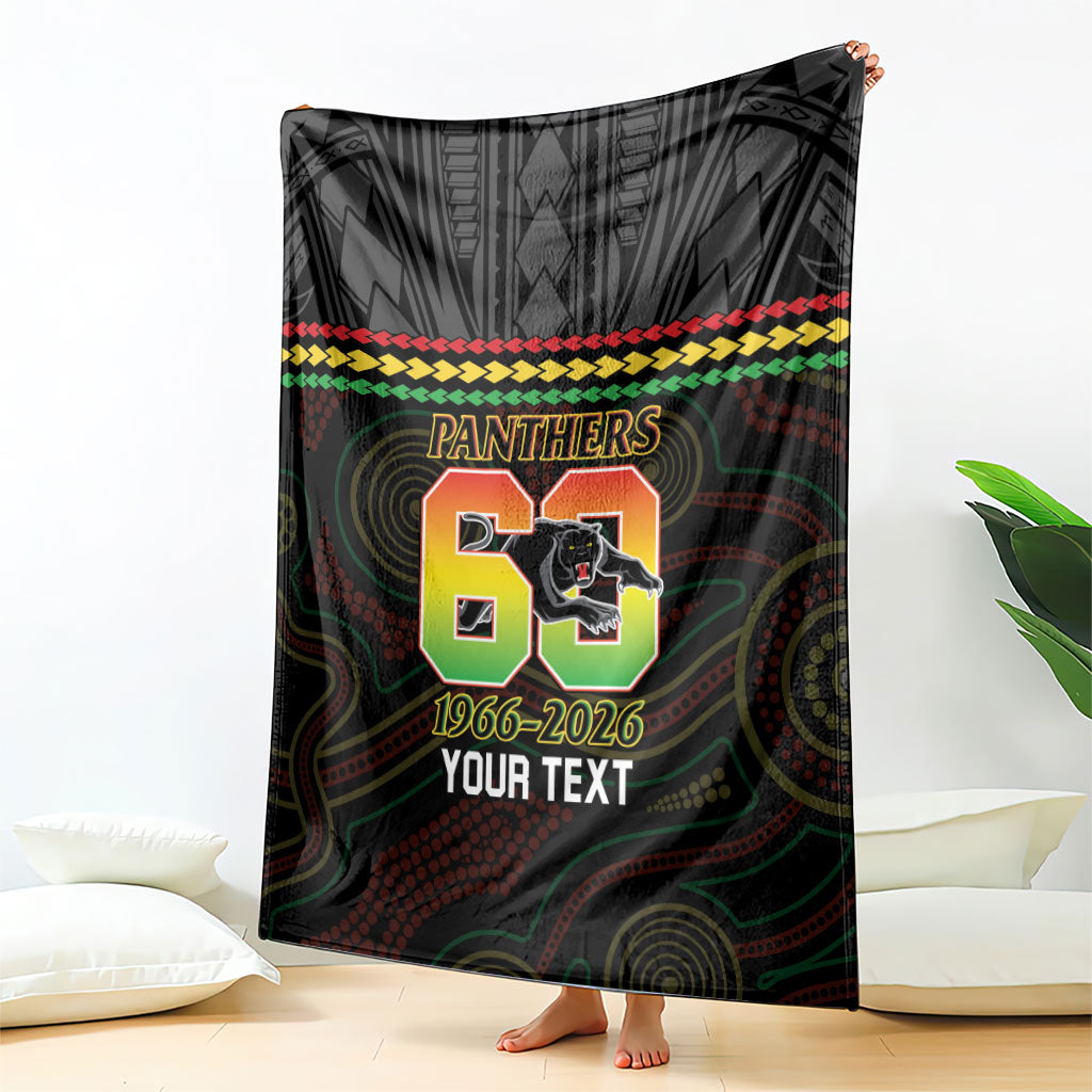 Penrith Panthers Rugby Custom Blanket 60 Years Anniversary Black Polynesian Aboriginal Art