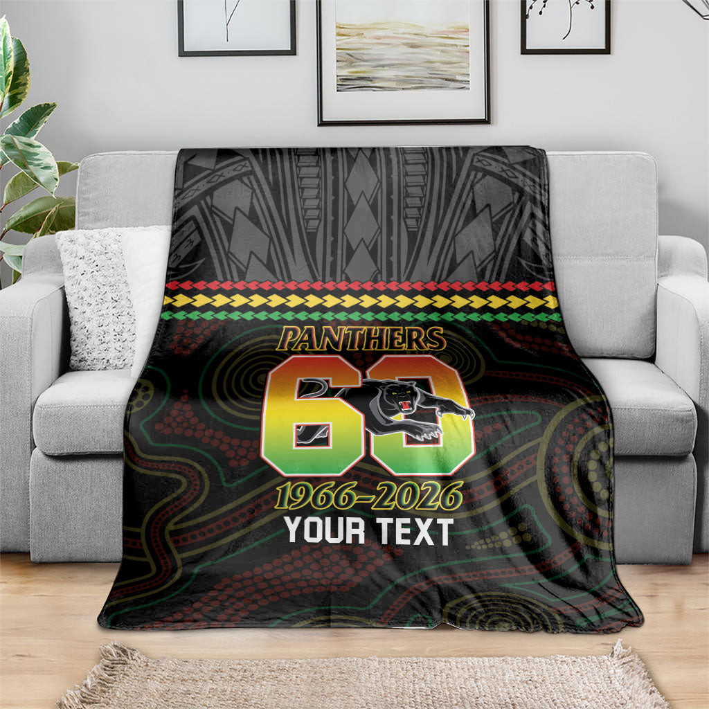 Penrith Panthers Rugby Custom Blanket 60 Years Anniversary Black Polynesian Aboriginal Art