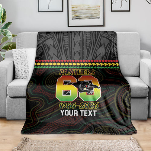 Penrith Panthers Rugby Custom Blanket 60 Years Anniversary Black Polynesian Aboriginal Art