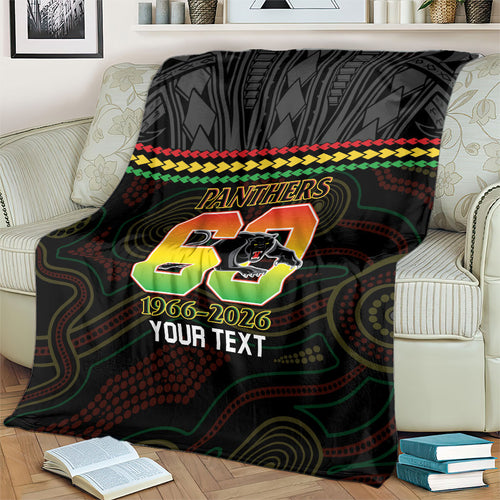 Penrith Panthers Rugby Custom Blanket 60 Years Anniversary Black Polynesian Aboriginal Art
