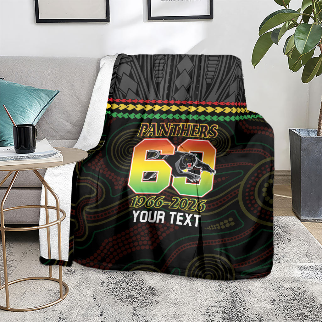Penrith Panthers Rugby Custom Blanket 60 Years Anniversary Black Polynesian Aboriginal Art