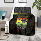 Penrith Panthers Rugby Custom Blanket 60 Years Anniversary Black Polynesian Aboriginal Art