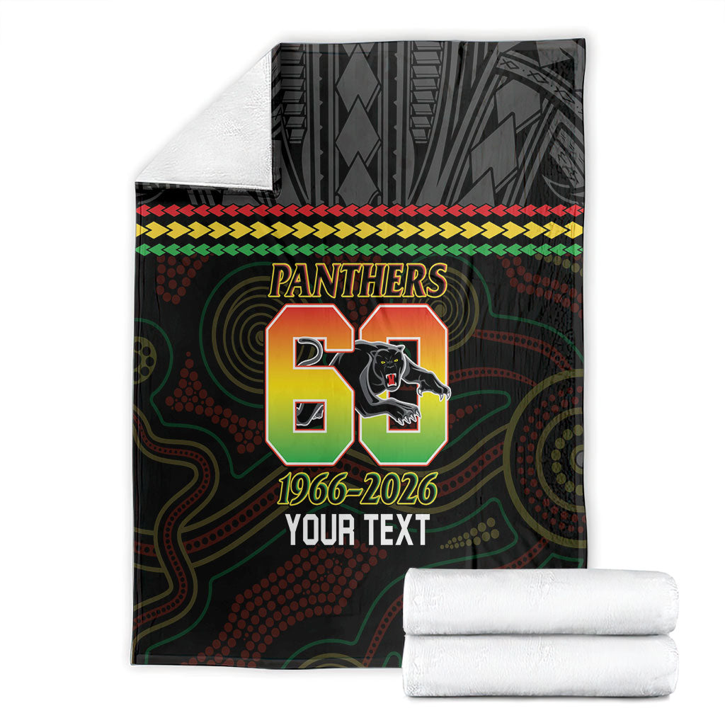 Penrith Panthers Rugby Custom Blanket 60 Years Anniversary Black Polynesian Aboriginal Art