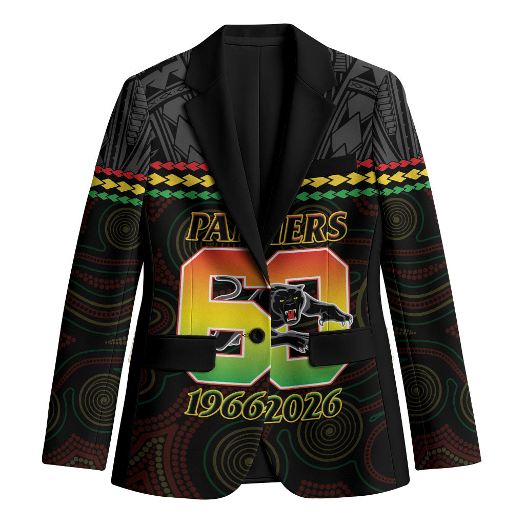 Penrith Panthers Rugby Custom Blazer 60 Years Anniversary Black Polynesian Aboriginal Art
