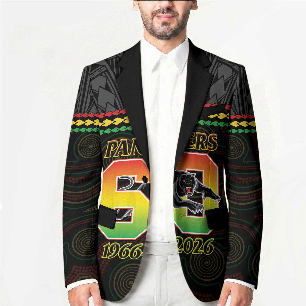 Penrith Panthers Rugby Custom Blazer 60 Years Anniversary Black Polynesian Aboriginal Art