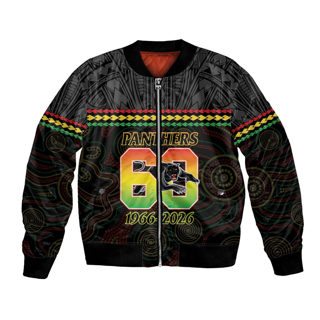Penrith Panthers Rugby Custom Bomber Jacket 60 Years Anniversary Black Polynesian Aboriginal Art