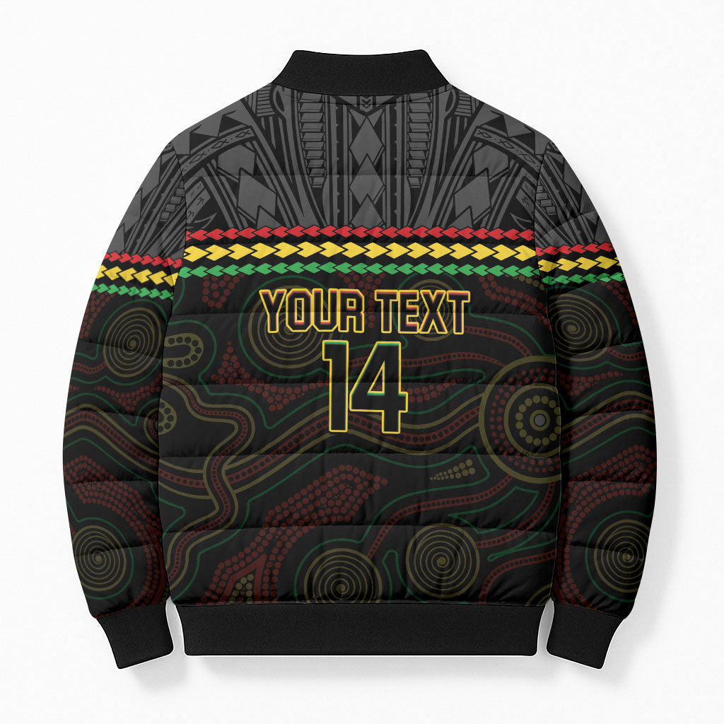 Penrith Panthers Rugby Custom Bomber Puffer Jacket 60 Years Anniversary Black Polynesian Aboriginal Art