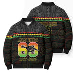 Penrith Panthers Rugby Custom Bomber Puffer Jacket 60 Years Anniversary Black Polynesian Aboriginal Art