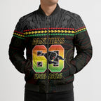 Penrith Panthers Rugby Custom Bomber Puffer Jacket 60 Years Anniversary Black Polynesian Aboriginal Art