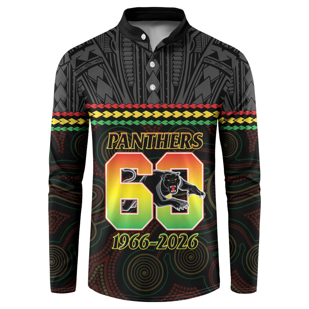 Penrith Panthers Rugby Custom Button Sweatshirt 60 Years Anniversary Black Polynesian Aboriginal Art