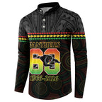 Penrith Panthers Rugby Custom Button Sweatshirt 60 Years Anniversary Black Polynesian Aboriginal Art