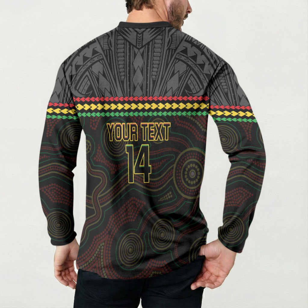 Penrith Panthers Rugby Custom Button Sweatshirt 60 Years Anniversary Black Polynesian Aboriginal Art