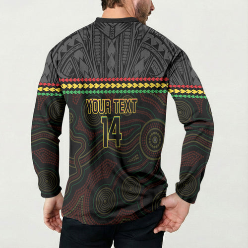 Penrith Panthers Rugby Custom Button Sweatshirt 60 Years Anniversary Black Polynesian Aboriginal Art