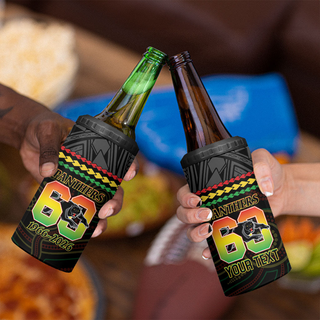Penrith Panthers Rugby Custom 4 in 1 Can Cooler Tumbler 60 Years Anniversary Black Polynesian Aboriginal Art