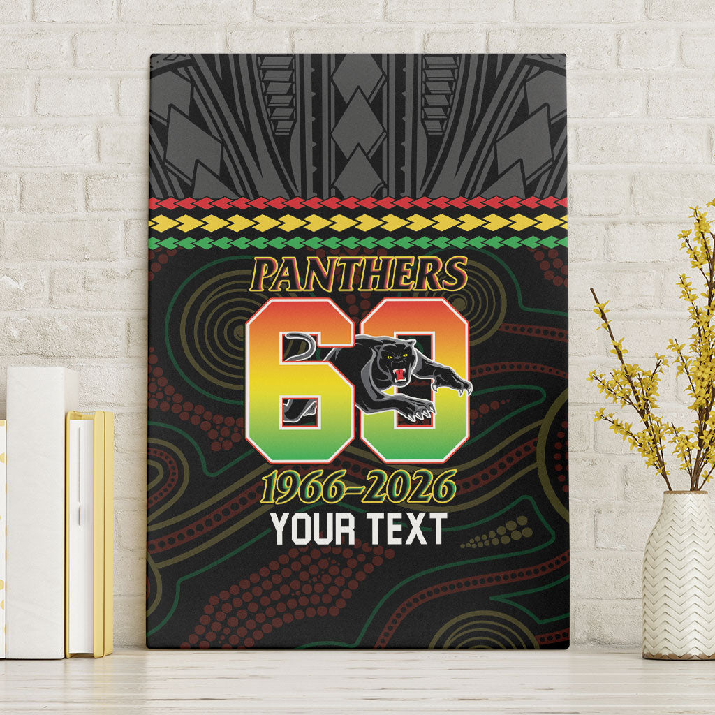 Penrith Panthers Rugby Custom Canvas Wall Art 60 Years Anniversary Black Polynesian Aboriginal Art