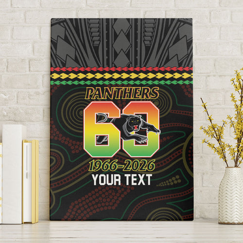 Penrith Panthers Rugby Custom Canvas Wall Art 60 Years Anniversary Black Polynesian Aboriginal Art