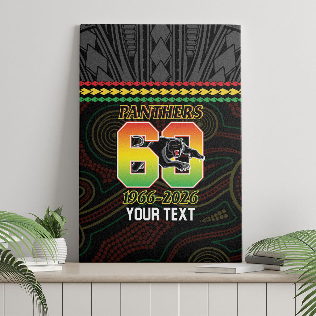 Penrith Panthers Rugby Custom Canvas Wall Art 60 Years Anniversary Black Polynesian Aboriginal Art
