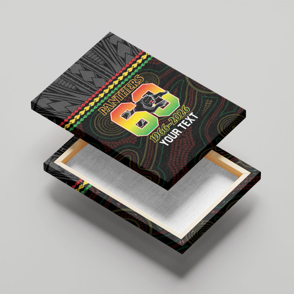 Penrith Panthers Rugby Custom Canvas Wall Art 60 Years Anniversary Black Polynesian Aboriginal Art