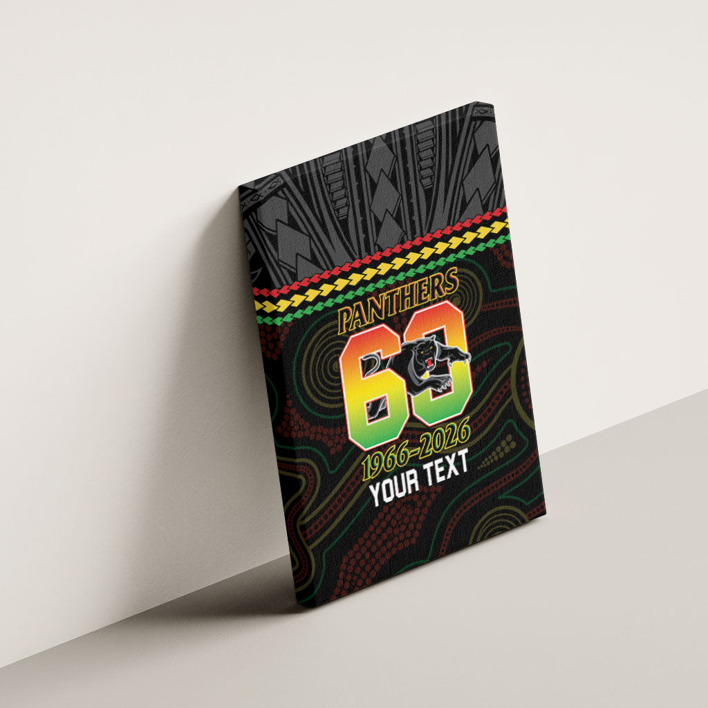 Penrith Panthers Rugby Custom Canvas Wall Art 60 Years Anniversary Black Polynesian Aboriginal Art