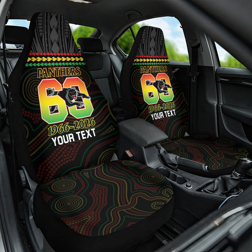 Penrith Panthers Rugby Custom Car Seat Cover 60 Years Anniversary Black Polynesian Aboriginal Art
