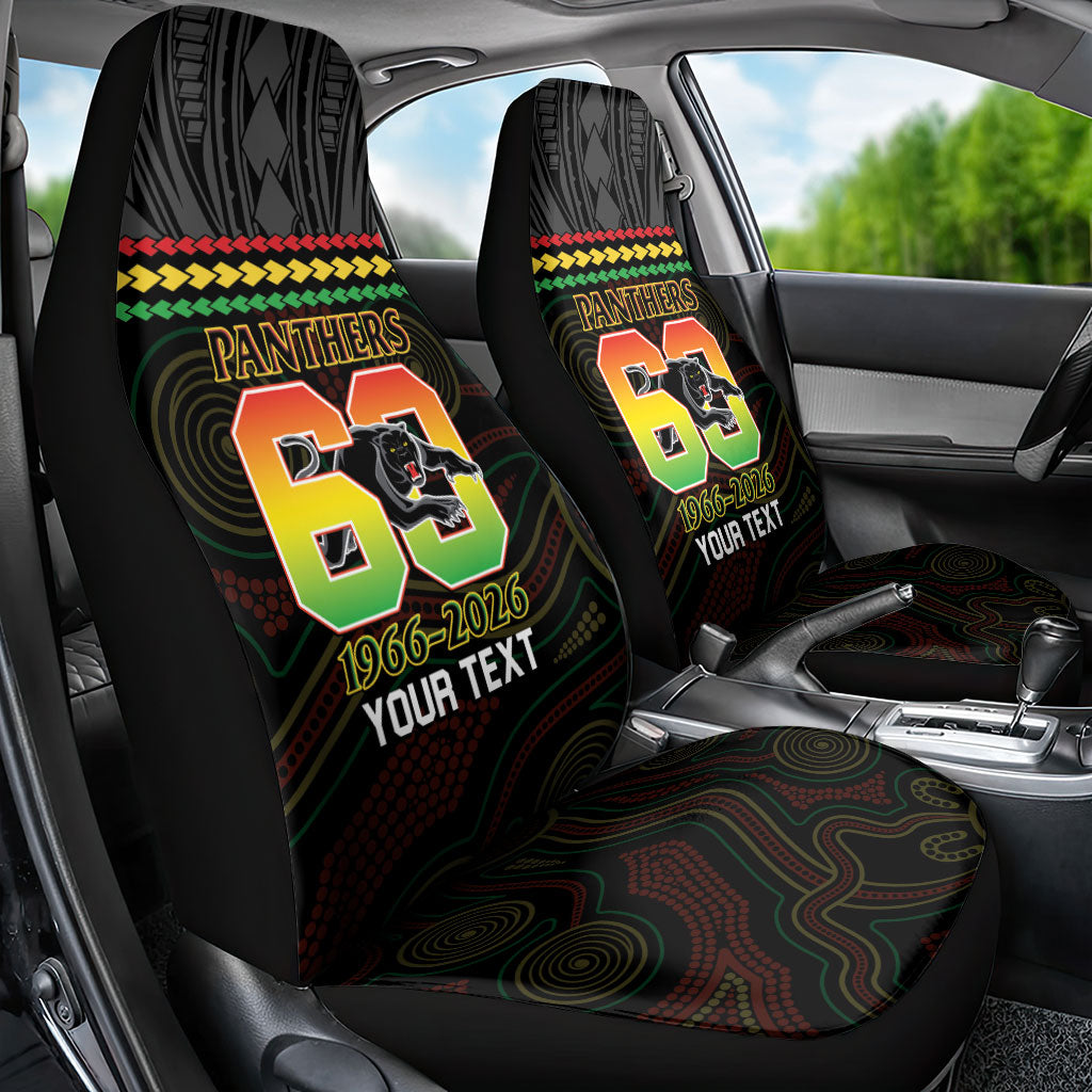 Penrith Panthers Rugby Custom Car Seat Cover 60 Years Anniversary Black Polynesian Aboriginal Art