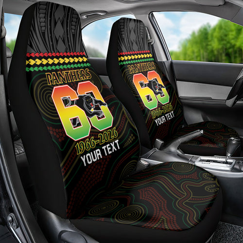 Penrith Panthers Rugby Custom Car Seat Cover 60 Years Anniversary Black Polynesian Aboriginal Art