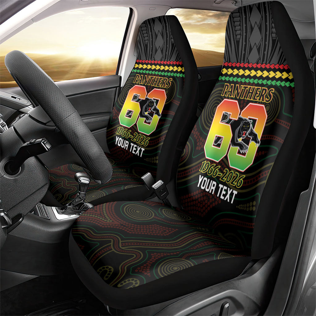 Penrith Panthers Rugby Custom Car Seat Cover 60 Years Anniversary Black Polynesian Aboriginal Art