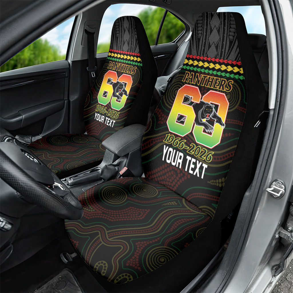 Penrith Panthers Rugby Custom Car Seat Cover 60 Years Anniversary Black Polynesian Aboriginal Art