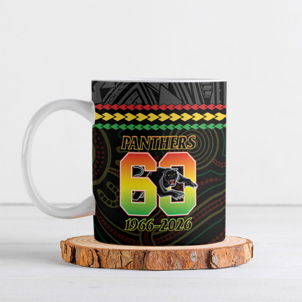 Penrith Panthers Rugby Custom Ceramic Mug 60 Years Anniversary Black Polynesian Aboriginal Art
