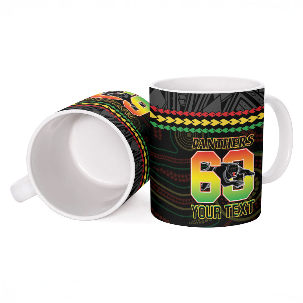 Penrith Panthers Rugby Custom Ceramic Mug 60 Years Anniversary Black Polynesian Aboriginal Art