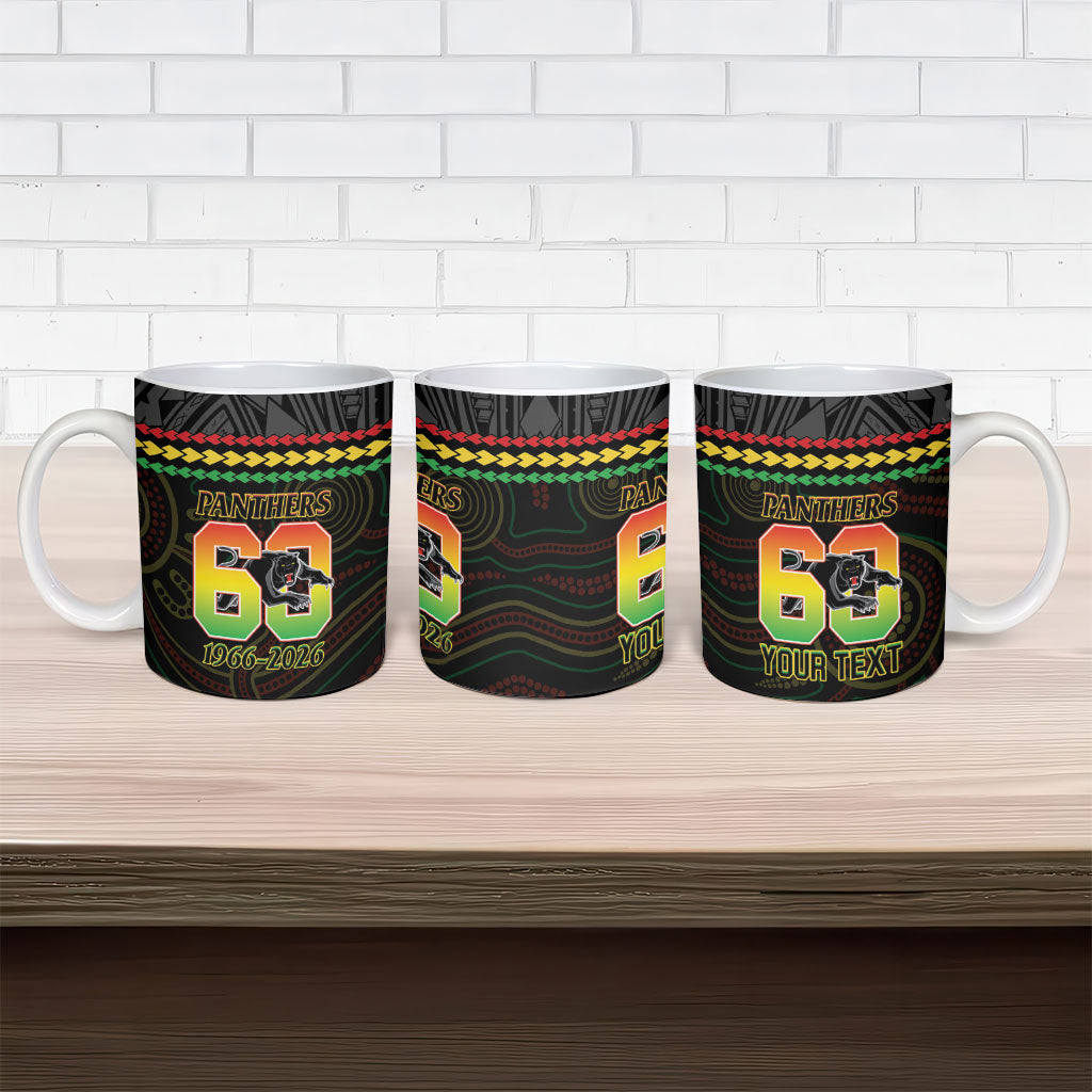 Penrith Panthers Rugby Custom Ceramic Mug 60 Years Anniversary Black Polynesian Aboriginal Art