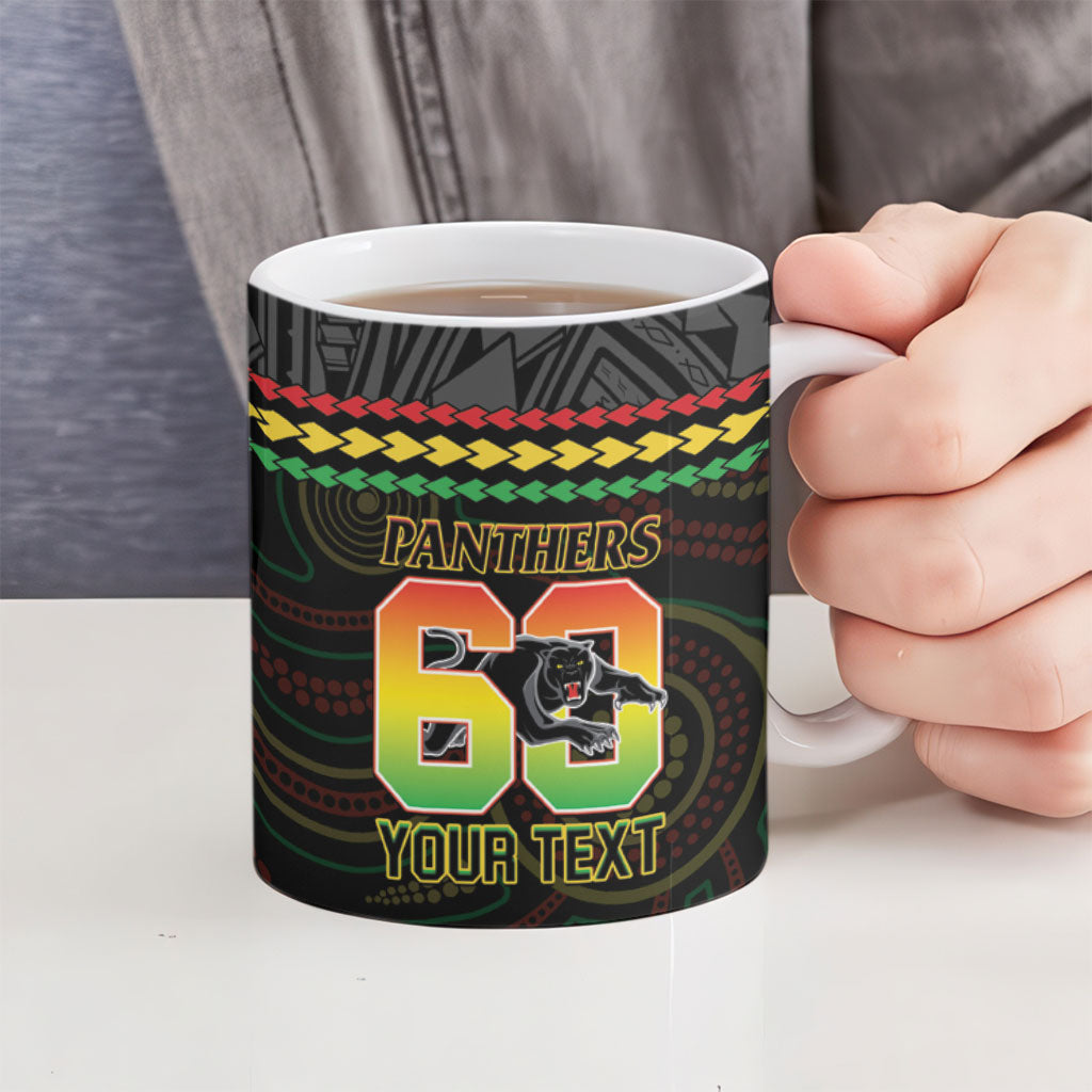 Penrith Panthers Rugby Custom Ceramic Mug 60 Years Anniversary Black Polynesian Aboriginal Art