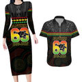 Penrith Panthers Rugby Custom Couples Matching Long Sleeve Bodycon Dress and Hawaiian Shirt 60 Years Anniversary Black Polynesian Aboriginal Art