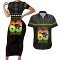 Penrith Panthers Rugby Custom Couples Matching Short Sleeve Bodycon Dress and Hawaiian Shirt 60 Years Anniversary Black Polynesian Aboriginal Art