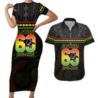 Penrith Panthers Rugby Custom Couples Matching Short Sleeve Bodycon Dress and Hawaiian Shirt 60 Years Anniversary Black Polynesian Aboriginal Art