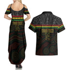Penrith Panthers Rugby Custom Couples Matching Summer Maxi Dress and Hawaiian Shirt 60 Years Anniversary Black Polynesian Aboriginal Art