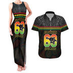 Penrith Panthers Rugby Custom Couples Matching Tank Maxi Dress and Hawaiian Shirt 60 Years Anniversary Black Polynesian Aboriginal Art