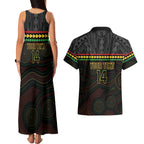 Penrith Panthers Rugby Custom Couples Matching Tank Maxi Dress and Hawaiian Shirt 60 Years Anniversary Black Polynesian Aboriginal Art