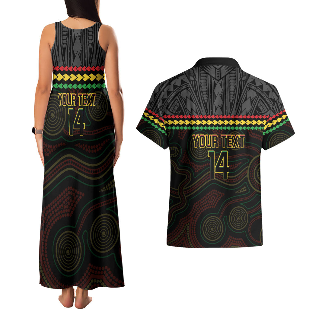 Penrith Panthers Rugby Custom Couples Matching Tank Maxi Dress and Hawaiian Shirt 60 Years Anniversary Black Polynesian Aboriginal Art