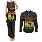 Penrith Panthers Rugby Custom Couples Matching Tank Maxi Dress and Long Sleeve Button Shirt 60 Years Anniversary Black Polynesian Aboriginal Art