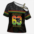 Penrith Panthers Rugby Custom Cross Shoulder Shirt 60 Years Anniversary Black Polynesian Aboriginal Art