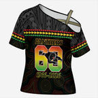 Penrith Panthers Rugby Custom Cross Shoulder Shirt 60 Years Anniversary Black Polynesian Aboriginal Art