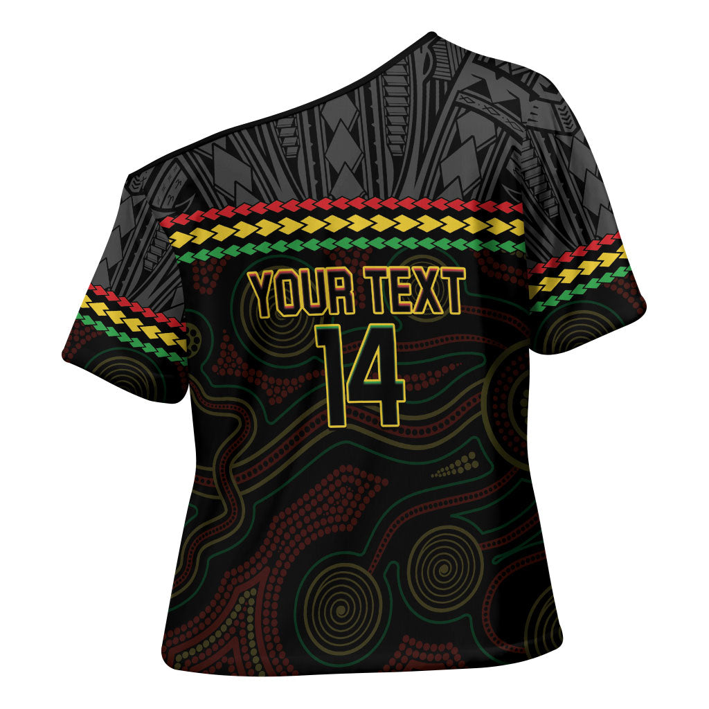Penrith Panthers Rugby Custom Cross Shoulder Shirt 60 Years Anniversary Black Polynesian Aboriginal Art