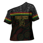 Penrith Panthers Rugby Custom Cross Shoulder Shirt 60 Years Anniversary Black Polynesian Aboriginal Art