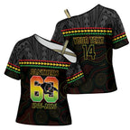 Penrith Panthers Rugby Custom Cross Shoulder Shirt 60 Years Anniversary Black Polynesian Aboriginal Art