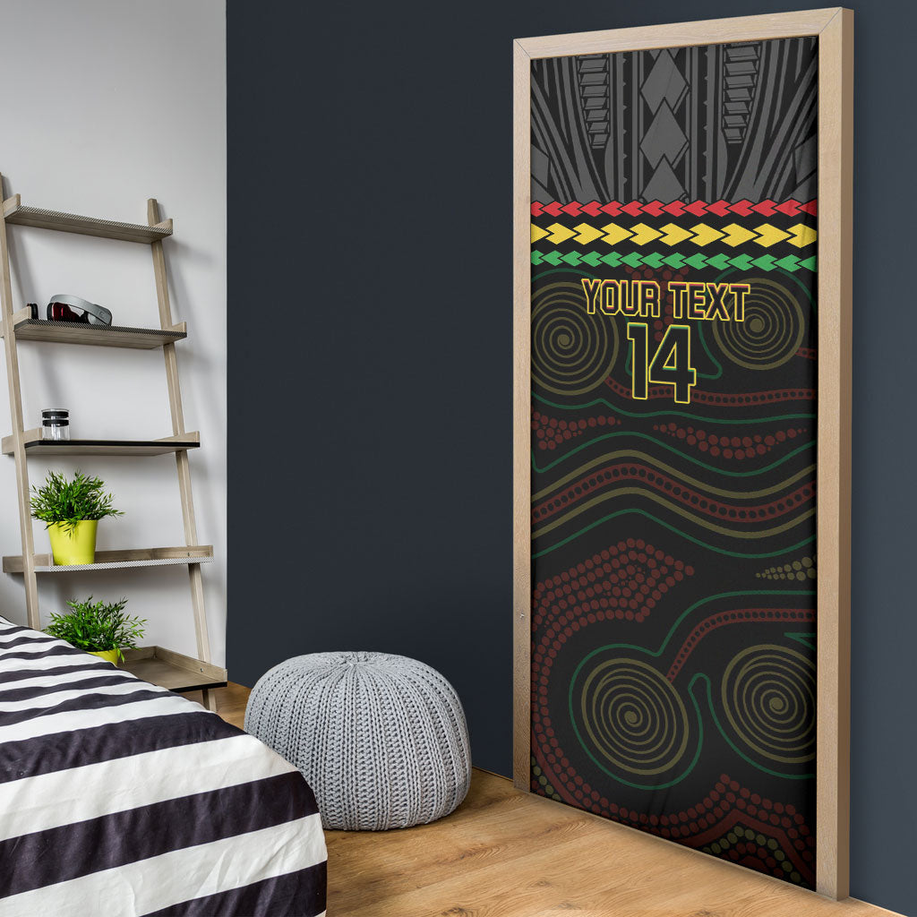 Penrith Panthers Rugby Custom Door Cover 60 Years Anniversary Black Polynesian Aboriginal Art