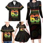Penrith Panthers Rugby Custom Family Matching Long Sleeve Bodycon Dress and Hawaiian Shirt 60 Years Anniversary Black Polynesian Aboriginal Art
