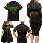 Penrith Panthers Rugby Custom Family Matching Long Sleeve Bodycon Dress and Hawaiian Shirt 60 Years Anniversary Black Polynesian Aboriginal Art